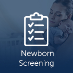 Outline of a clipboard with a checklist and the words newborn screening