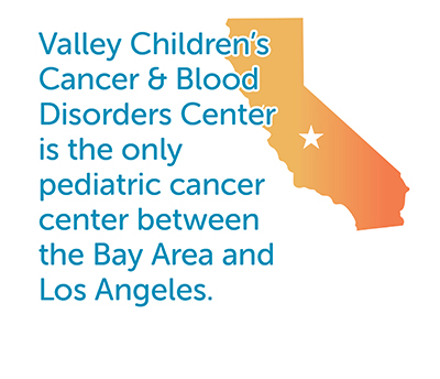 Gráfico que dice que el <i>Valley Children's Cancer and Blood Disorders Center</i> es el centro pediátrico especializado en cáncer más grande entre el Área de la Bahía y de Los Angeles
