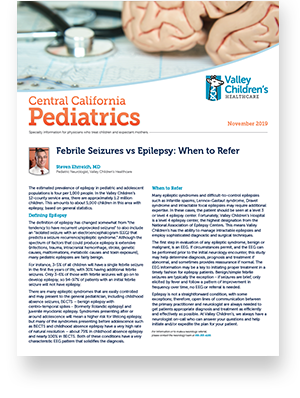 Portada de la edición de noviembre de 2019 de <i1>Central California Pediatrics</i1>