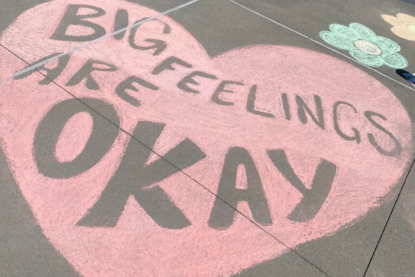 Photo of heart shaped mental health chalk drawing