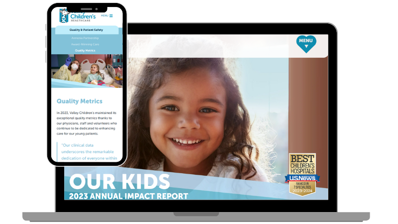 Valley Children's 2024 Impact Report website shown on computer screen and mobile phone