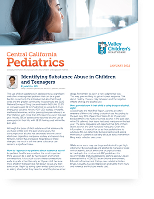 Portada de la edición de enero de 2022 de <i1>Central California Pediatrics</i1>