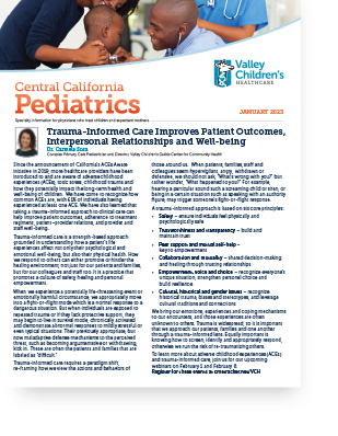 Portada de la edición de enero de 2023 de <i1>Central California Pediatrics</i1>