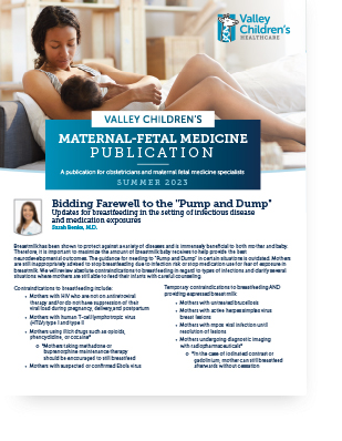 Valley Children's Maternal-Fetal Medicine Publication cover showing a mother nursing her baby