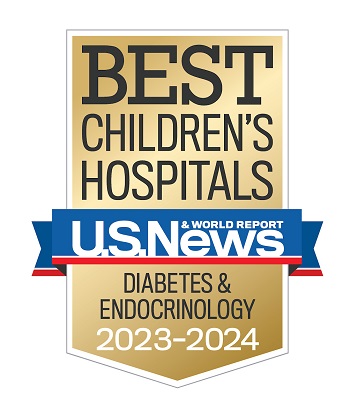 Escudo de U.S. News & World Report Best Children's Hospitals 2023-2024 para diabetes y endocrinología