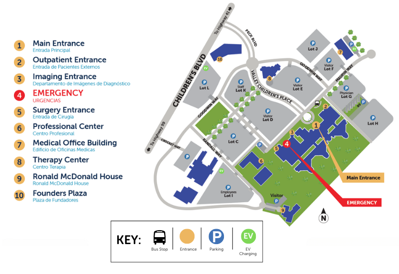 Imagen en miniatura que muestra el mapa del campus de <i>Valley Children's Hospital</i>