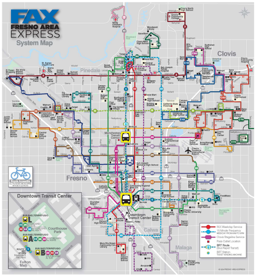 Imagen en miniatura del mapa del sistema de transporte del autobús Fresno Area Express