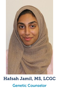 Hafsah Jamil, máster en ciencias, asesora genética licenciada y certificada