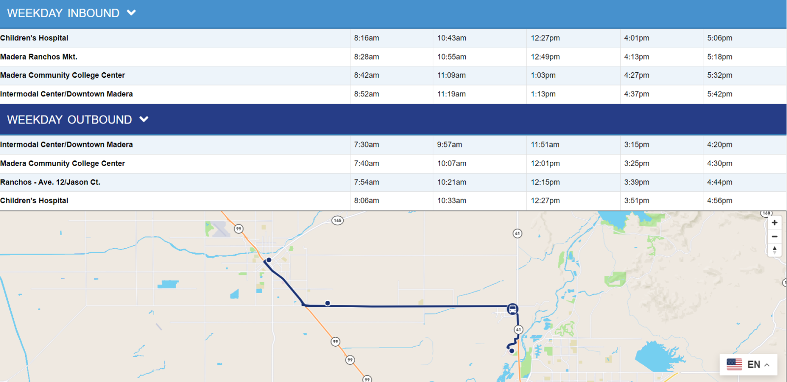 Imagen en miniatura de los horarios del autobús de la ruta de MCC a <i>Valley Children's</i>