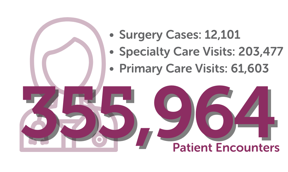 Infografía que muestra el número de encuentros con pacientes por tipo en <i>Valley Children's Healthcare</i>