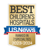 U.S. News & World Report Best Children's Hospitals 2023-2024 ranked in seven specialties shield
