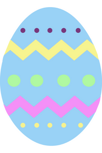 Blue Easter egg with green and yellow stripes and dots
