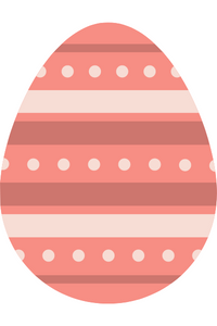 Pink Easter egg with white and red stripes and dots