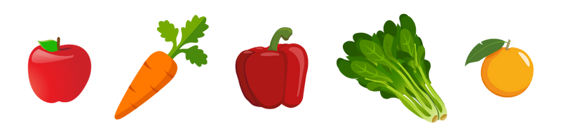 Cartoon graphics of fruits and vegetables