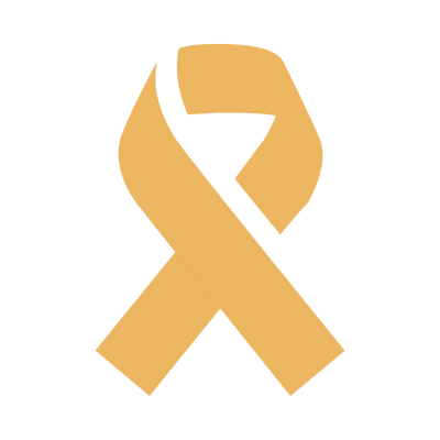 Outline of a yellow ribbon signifying childhood cancer