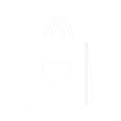 Contorno de una bolsa de compras con la forma de un corazón en el medio