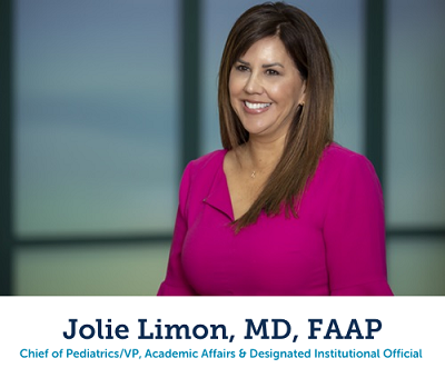 Dra. Jolie Limon, jefa de Pediatría, vicepresidenta de Asuntos Académicos y directora institucional designada