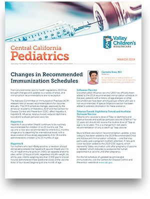 Portada de la edición de marzo de 2019 de <i1>Central California Pediatrics</i1>