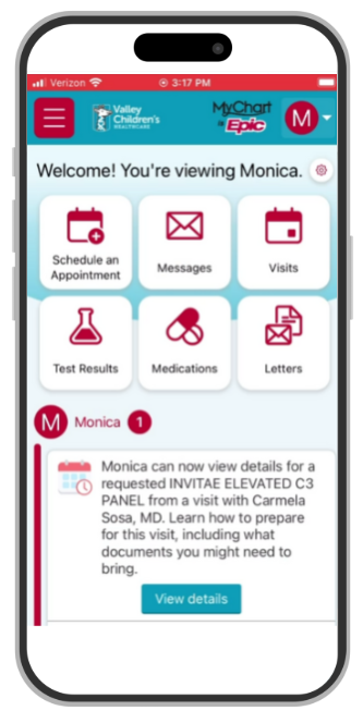 A smartphone showing the results of a user's test on MyChart