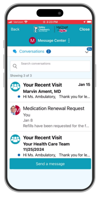 A smartphone showing a MyChart inbox