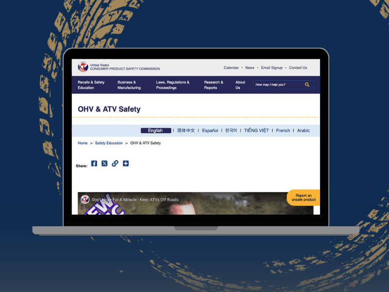 A laptop showing a screenshot of the CPSC ATV safety website