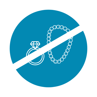 A line drawing of a ring and necklace with a line through it
