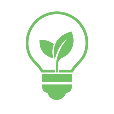 Line drawing of a light bulb with a plant growing inside
