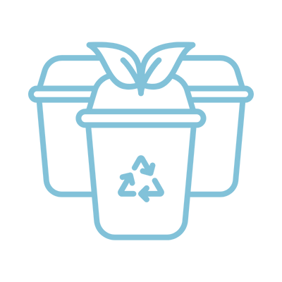 Line drawing of three recycling bins