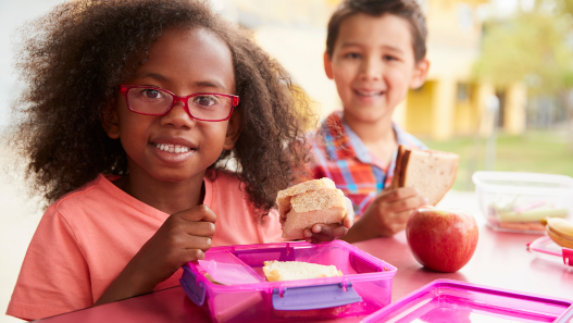 Two children eating a healthy lunch 