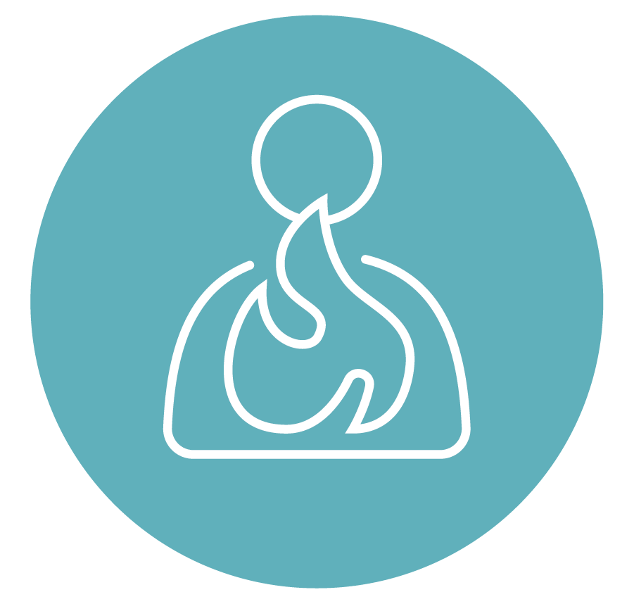 Icono de persona y llama que simboliza la salud espiritual