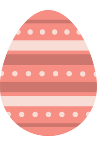 Huevo de Pascua rosado con franjas y puntos blancos y rojos