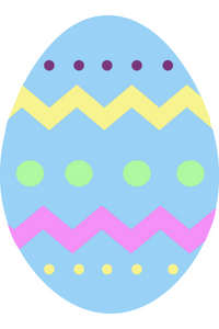 Huevo de Pascua azul con rayas y puntos verdes y amarillos