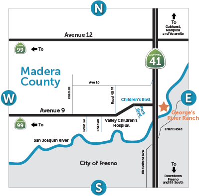 A map showing the location of George's River Ranch