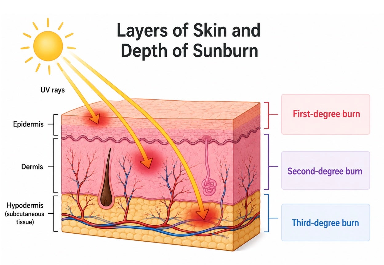 Layers of Skin and Depth of Sunburn