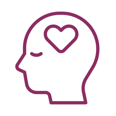 A line drawing of a heart inside a head